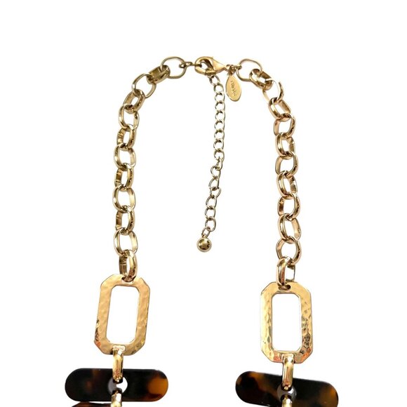 Chicos Tortoise Shell & Hammered Goldtone Adjustable Statement Necklace … - Picture 4 of 12